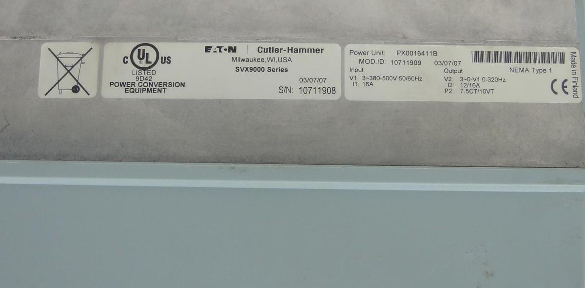 Used EATON CUTLER-HAMMER SVX007A1-4A1B1 DRIVE PU TYPE: PX0016411B CU TYPE: CVA1