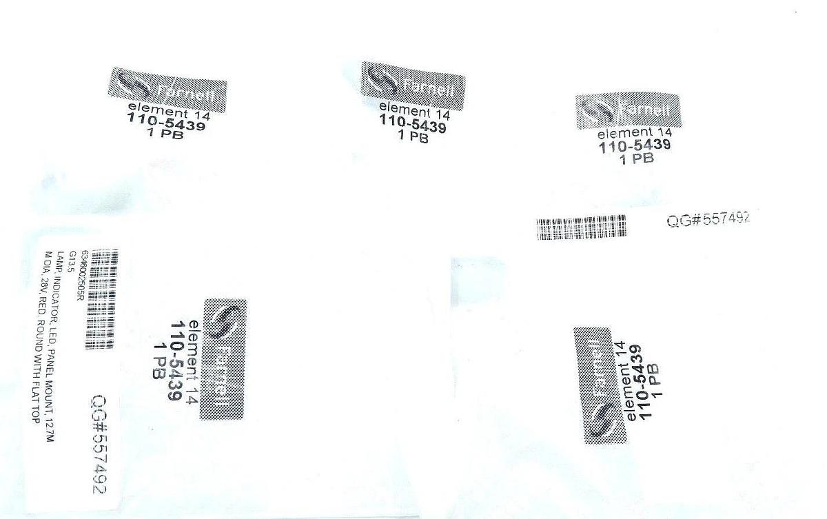 Used LOT OF 5 NEW FARNELL 110-5439 ELEMENT 14 INDICATOR LED RED 28V 17MA, 1105439