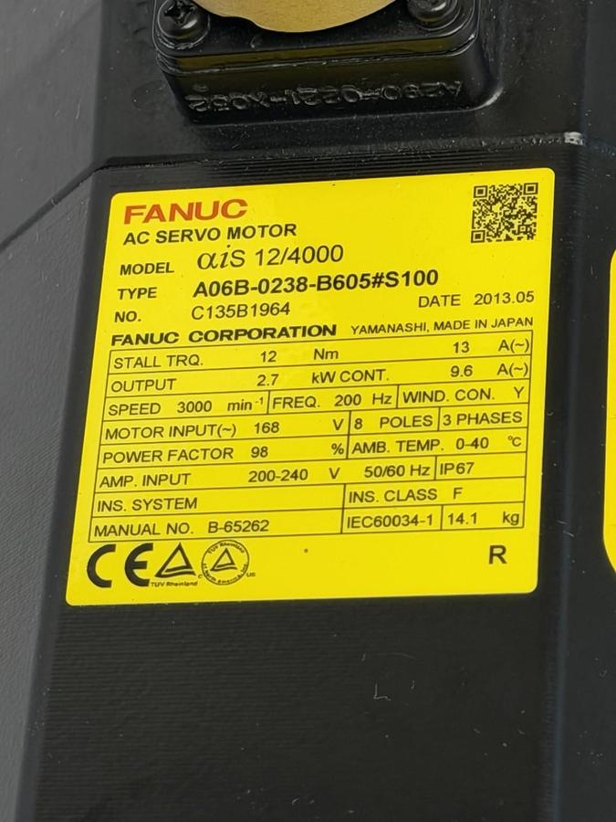 Used NEW FANUC A06B-0238-B605#S100 AIS 12/4000 2.7kW AC SERVO MOTOR W/ A860-2010-T321