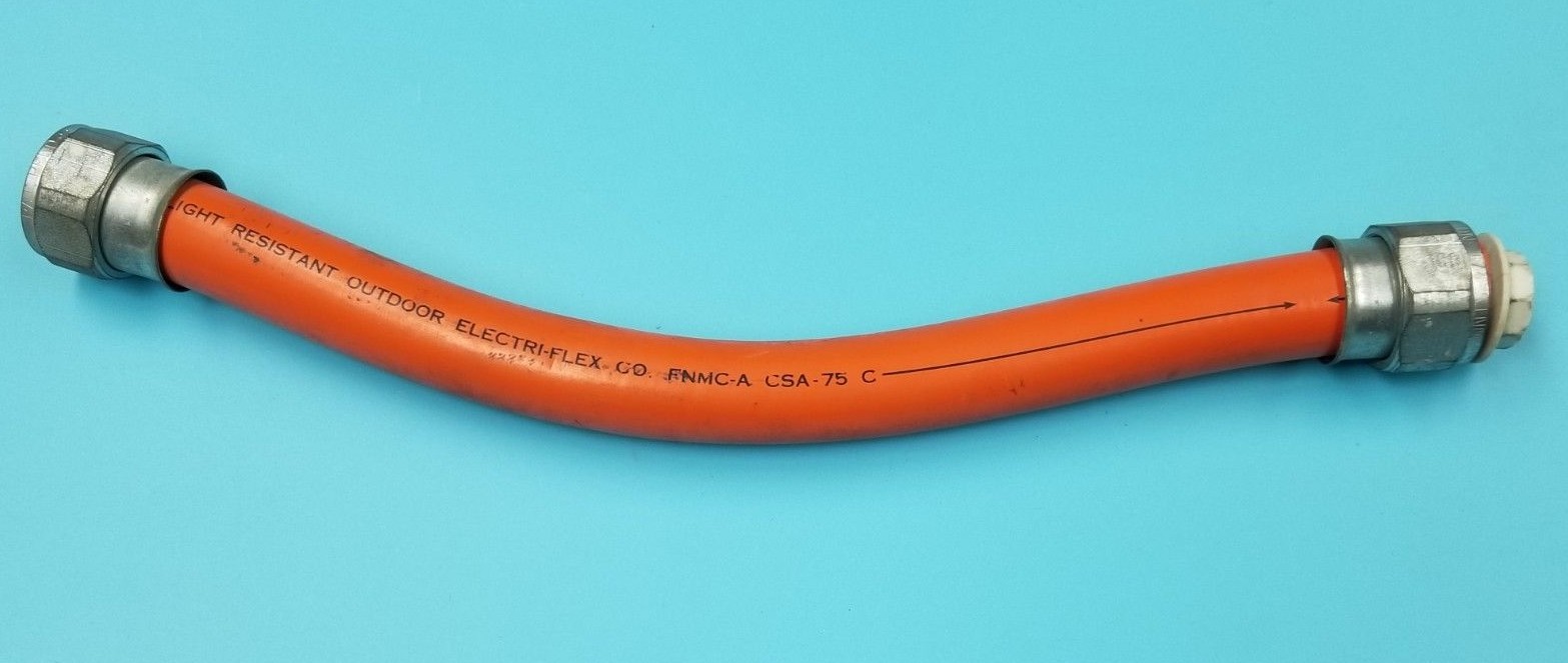 Used ELECTRIFLEX FNMC-A CONDUIT CSA-75 C, ~15" LENGTH, FNMCA W/ 3/4" STNM CONNECTORS