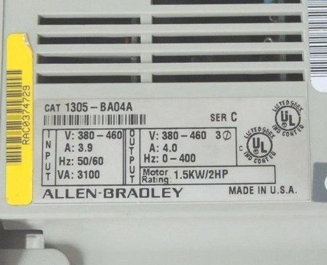 Used ALLEN BRADLEY 1305-BA04A DRIVE 380-460V SER. C W/ 1201-HA2 PROGRAMMING TERMINAL