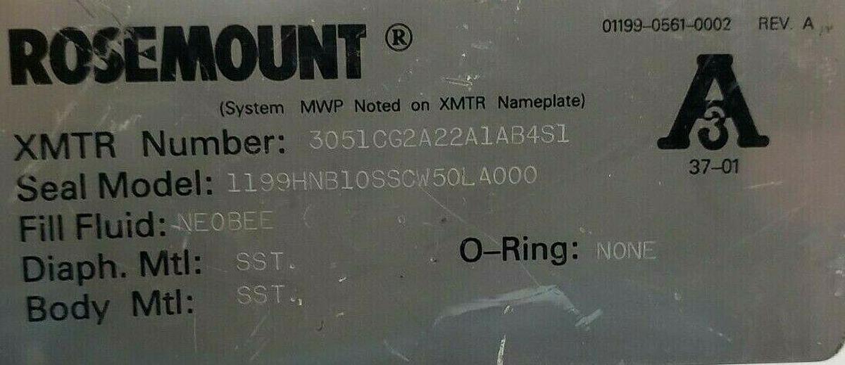 Used ROSEMOUNT 3051CG2A22A1AB4S1 PRESSURE TRANSMITTER W/ SEAL BASE MODULE AND SENSOR