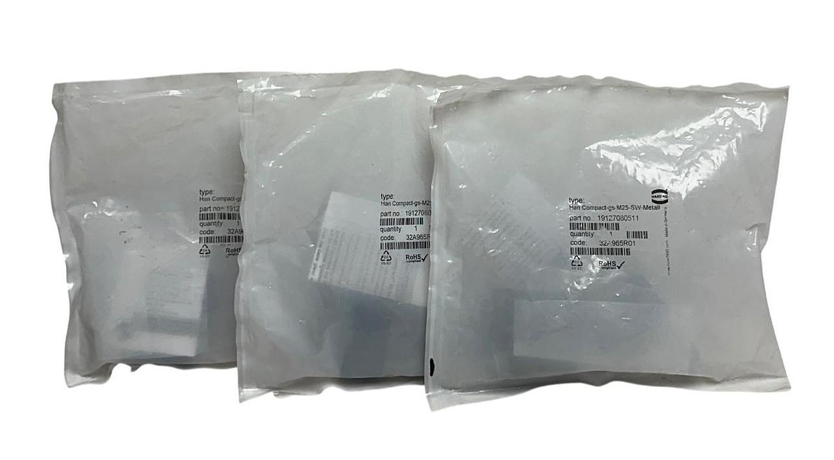 Used 3 HARTING 19127080511 / HAN COMPACT GS M25 SW METAL HOODS FOR CABLE GLANDS NSFS