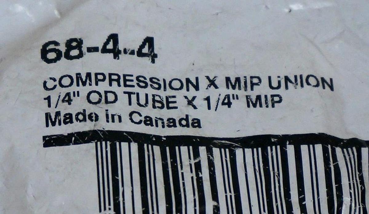 Used BAG OF 10 NEW BRASSCRAFT 68-4-4 COMPRESSION X MIP UNION 1/4" OD TUBE X 1/4" MIP
