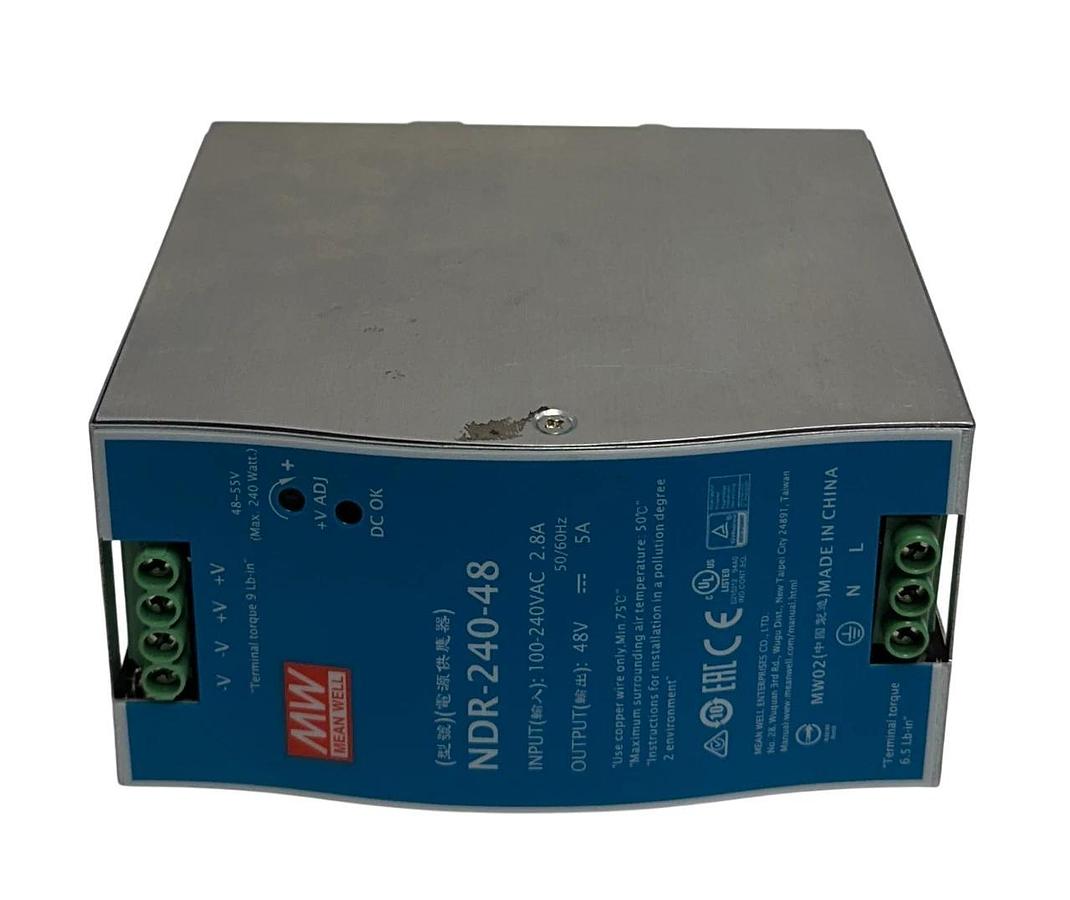 Used MEAN WELL NDR-240-48 / NDR24048 POWER SUPPLY 100-240VAC INPUT 48V OUTPUT USNP