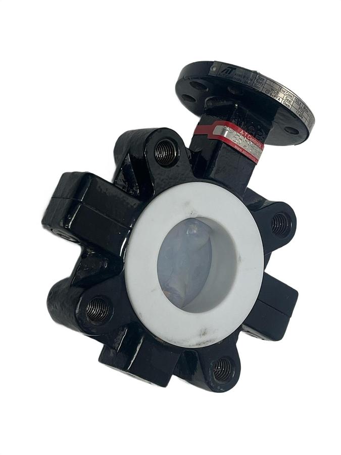Used A-T Controls 2.5" Lined Butterfly Valve ASC-L1-0250-PFR-XA w/ Actuator Mount Kit