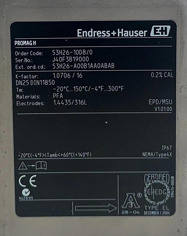 ENDRESS+HAUSER 53H26-10D8/0 / 53H26-A00B1AA0ABAB PROMAG H TRANSMITTER HART NSMP