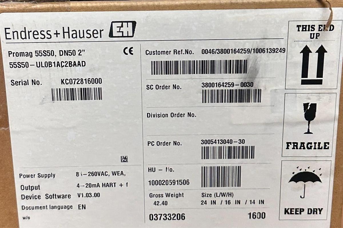 ENDRESS+HAUSER 55S50-UL0B1AC2BAAD Promag 55S50 DN50 2'' ELECTRO FLOW METER NSFS