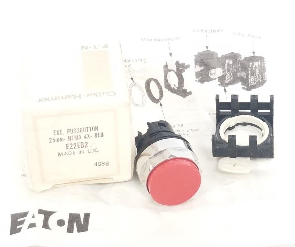 Used NIB EATON CUTLER-HAMMER E22EB2 EXT. PUSHBUTTON 25MM NEMA 4X RED