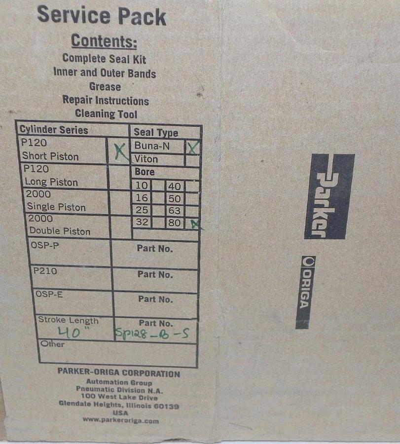 Used NIB PARKER KIT, PARTS, CYL, SP128-B-SX40 MAT'L NO. 10002515 STROKE LENGTH 40''