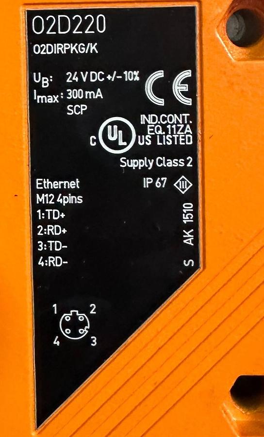 Used NEW IFM EFECTOR O2D220 / O2DIRPKG/K RECOGNITION SENSOR ENet 24Vdc INFRARED