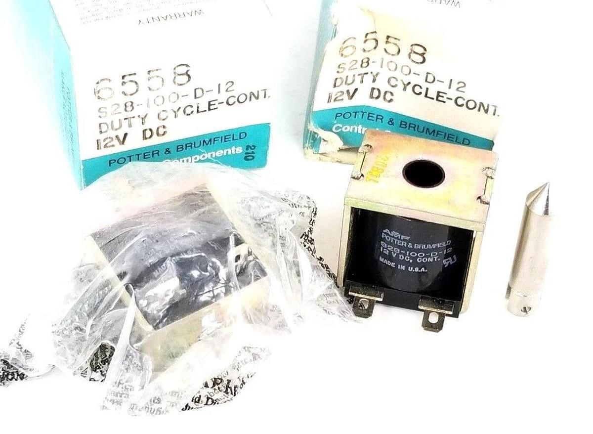 Used LOT OF 2 NIB POTTER & BRUMFIELD S28-100-D-12 COILS 12VDC DUTY CYCLE-CONT. 6558