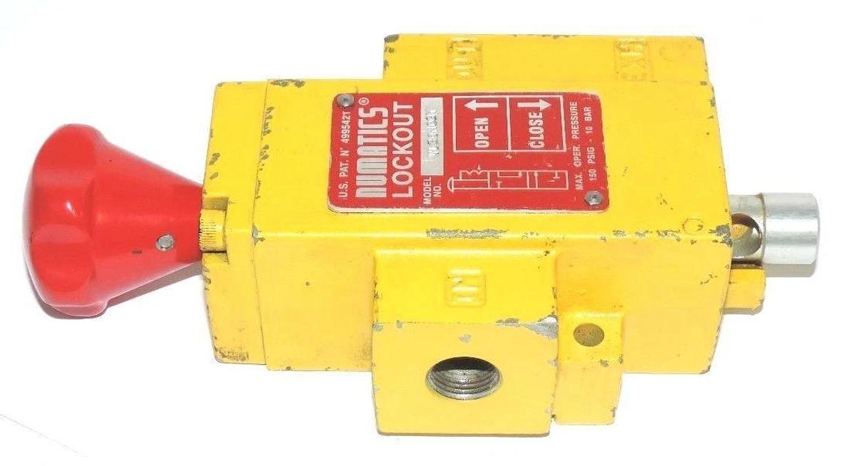 Used NUMATICS VL30N03Y VALVE LOCKOUT YELLOW 3/8" NPT 150 PSI