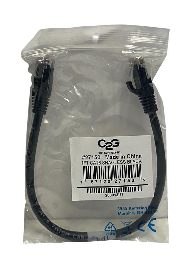 Used 10 C2G CABLES 2 GO 27150 CAT6 SNAGLESS BLACK 1FT EtherNet PATCH CABLES NSFS