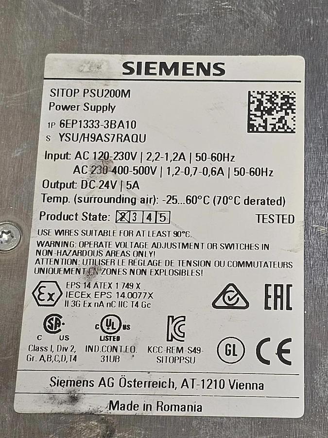 Used SIEMENS 6EP1333-3BA10 STABILIZED POWER SUPPLY SITOP PSU200M 6EP13333BA10