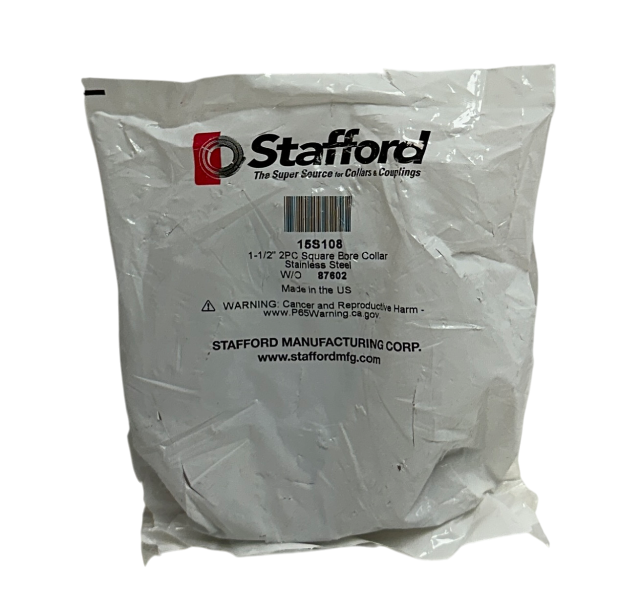 Used STAFFORD 15S108 2PC SQUARE BORE SHAFT COLLARS 1-1/2'' 87602 STAINLESS NSMP