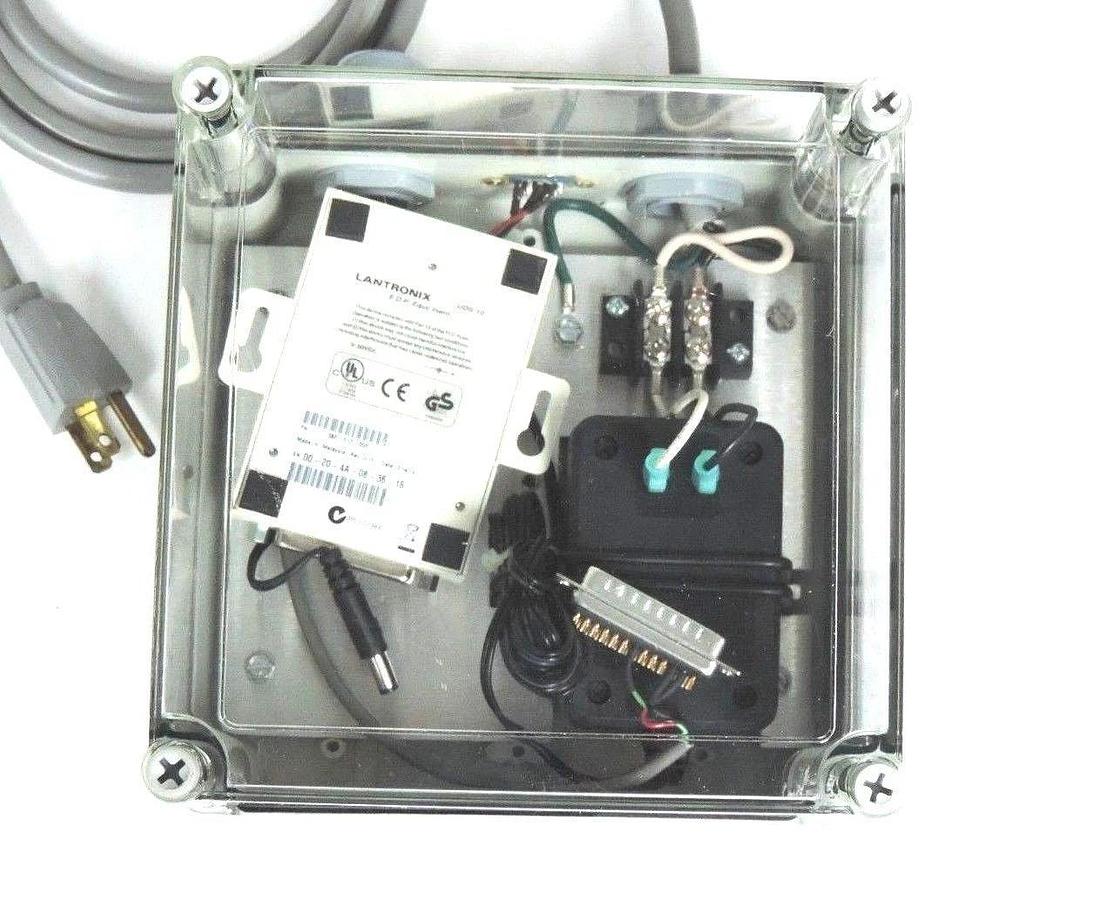 Used VYNCKIER ENCLOSURE W/ LANTRONIX UDS-10 / 080-212-000 DEVICE SERVER, POWER SUPPLY