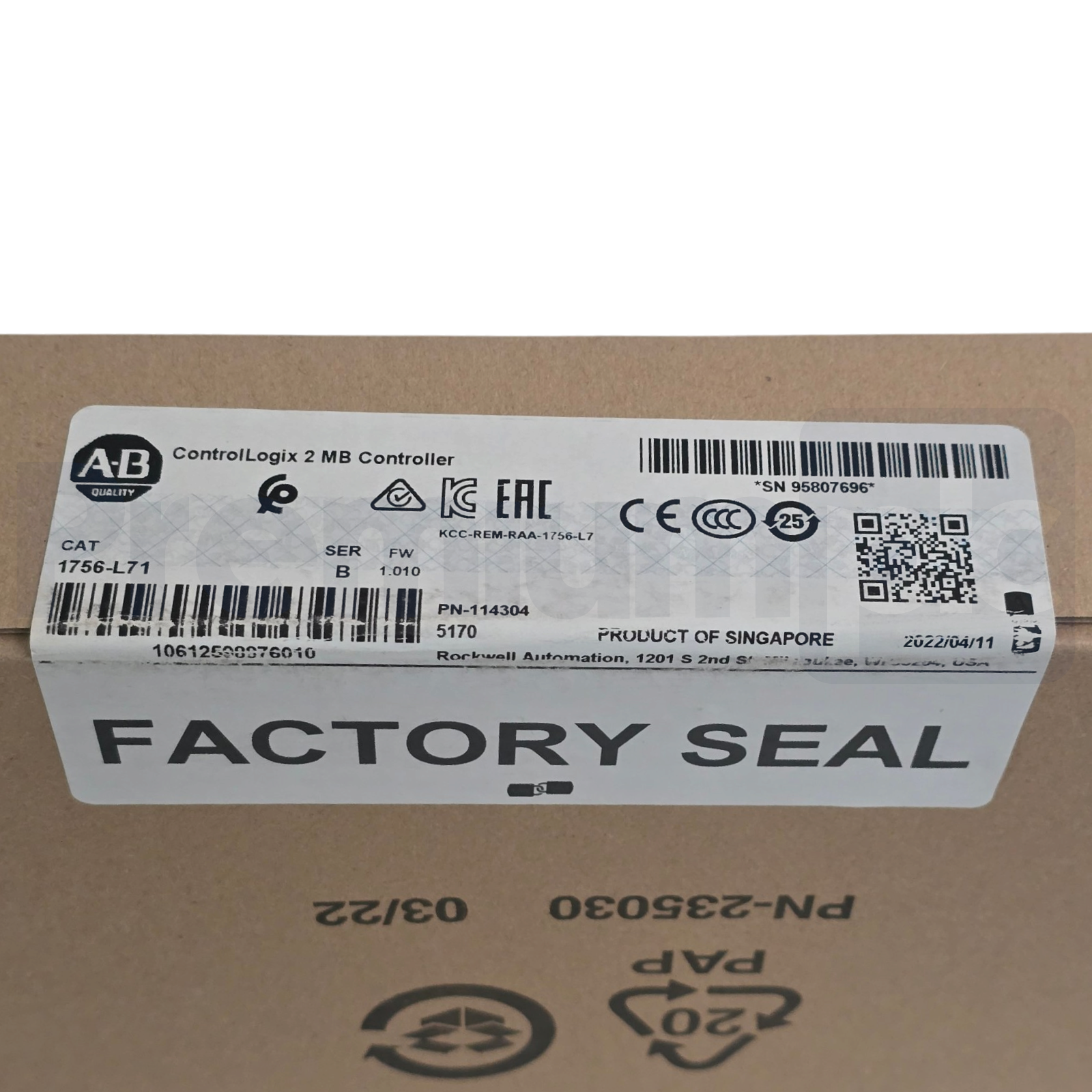 Used Sealed Pre-Owned Allen-Bradley 1756-L71 /B ControlLogix 5571 2MB Controller 2022