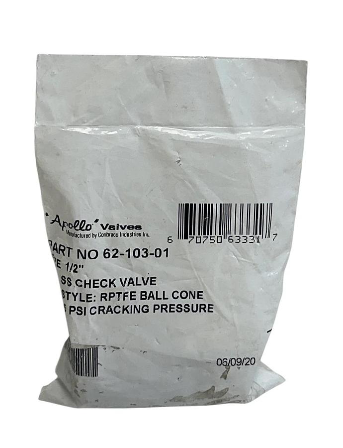 Used APOLLO VALVES 62-103-01 / 6210301 STAINLESS STEEL CHECK VALVE 1/2'' RPTFE NSFS