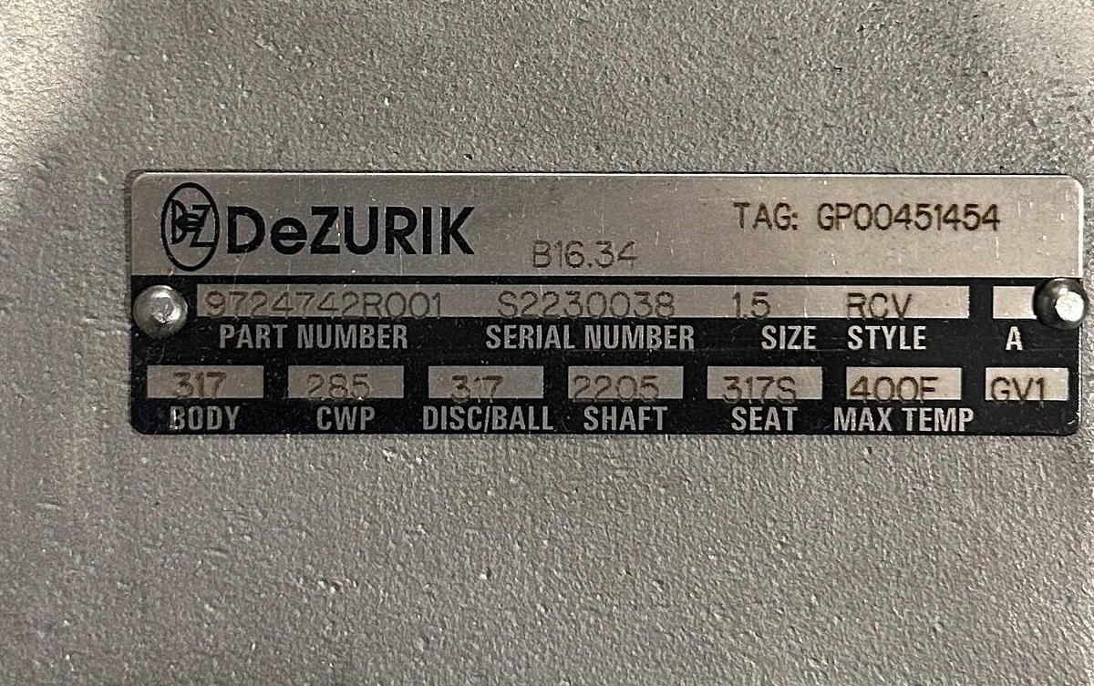 Used DeZURIK 9724742R001 ROTARY CONTROL VALVE (RCV) ACTUATOR SIZE: 1.5" W/VAC V200P
