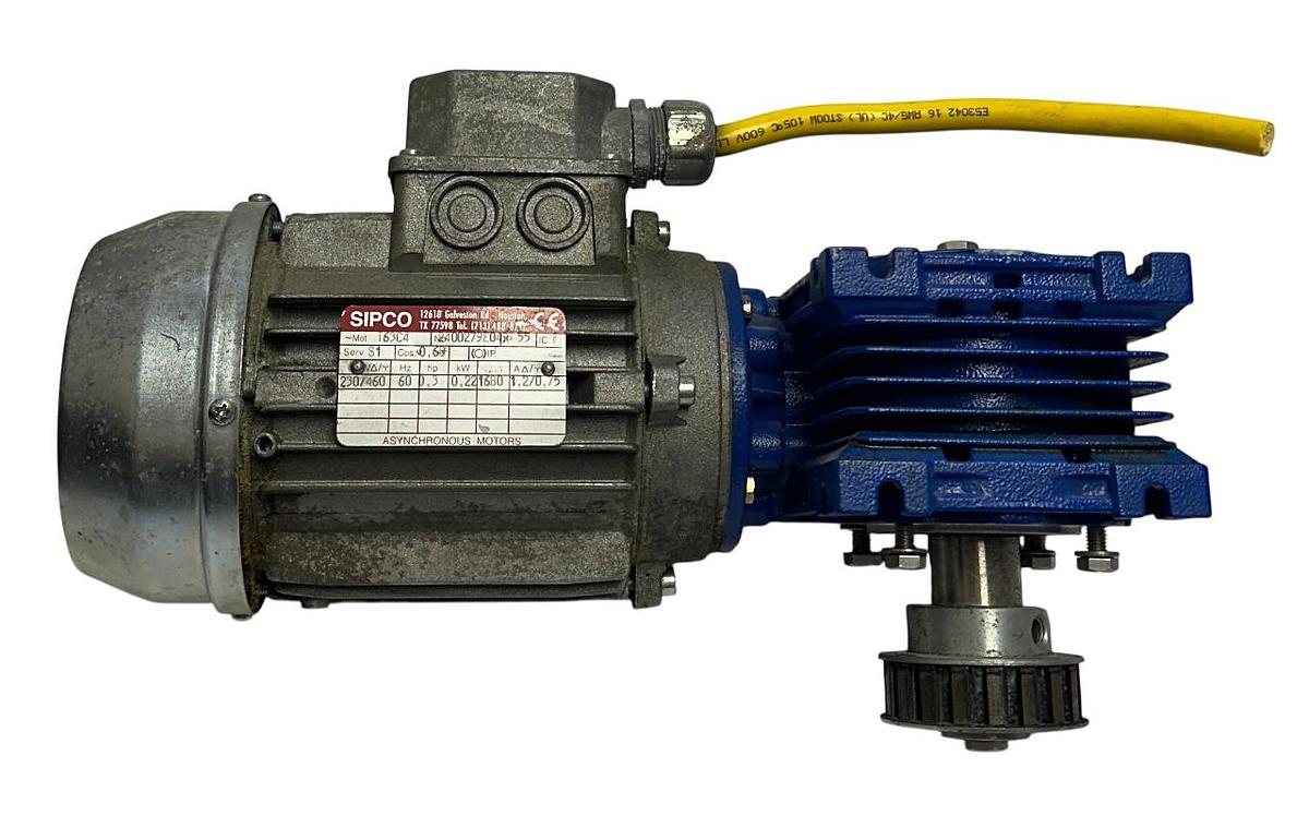 Used SIPCO T63C4 ASYNCHRONOUS MOTOR 0.22kW/0.3HP 60Hz W/ NMRV/040 GEAR REDUCER USNP