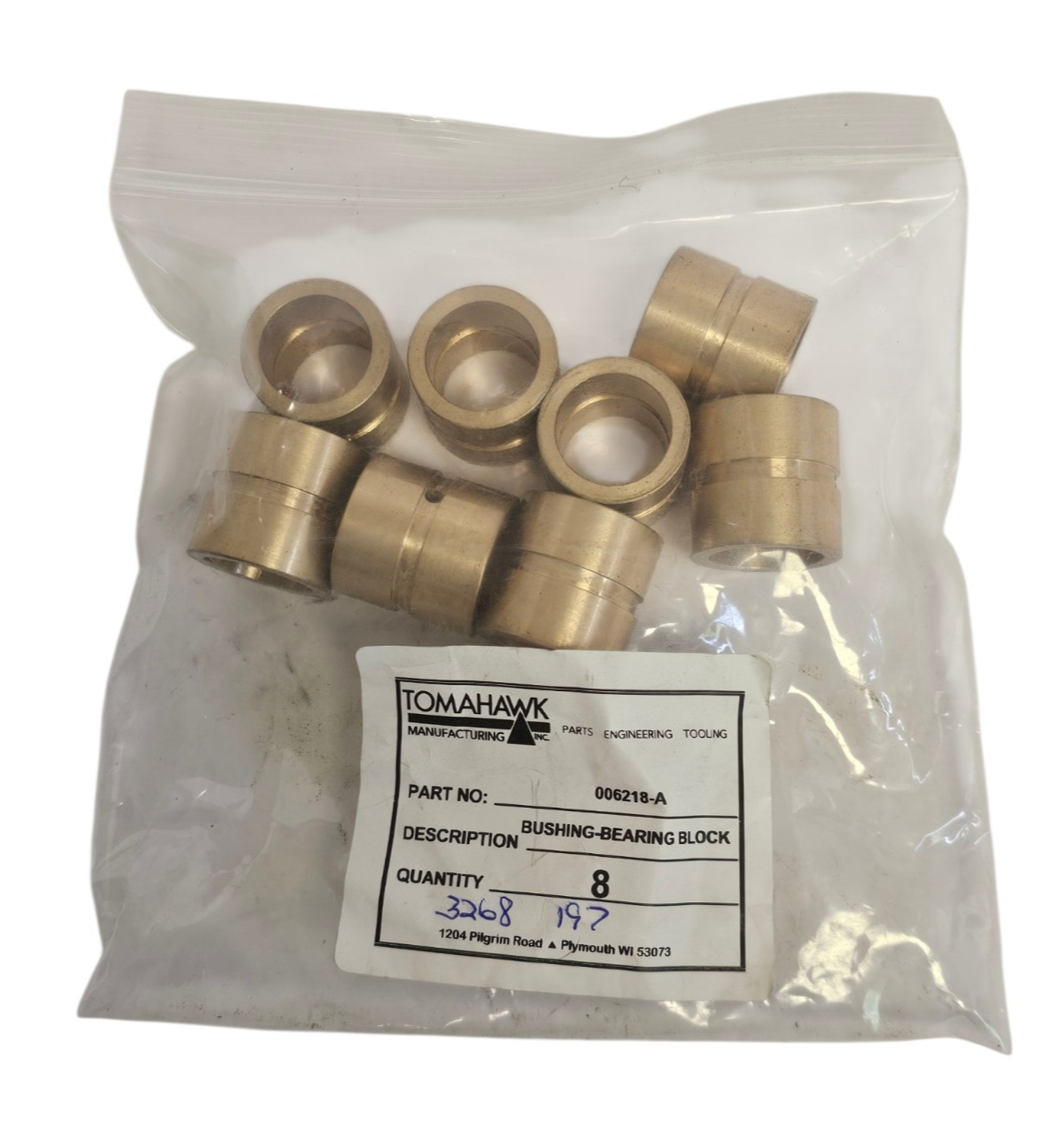 Used LOT OF 8 NEW TOMAHAWK 006218-A BRASS BUSHING-BEARING BLOCKS