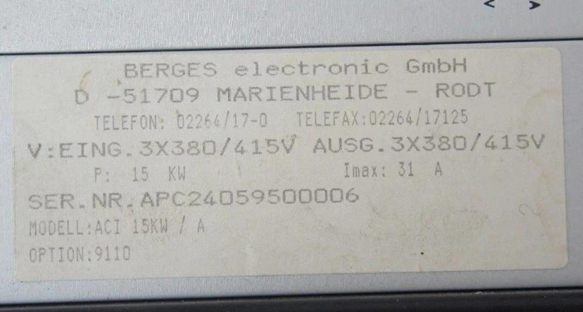 Used BERGES ELECTRONIC CO-SINUS ACI 15KW OPTION: 9110 DRIVE