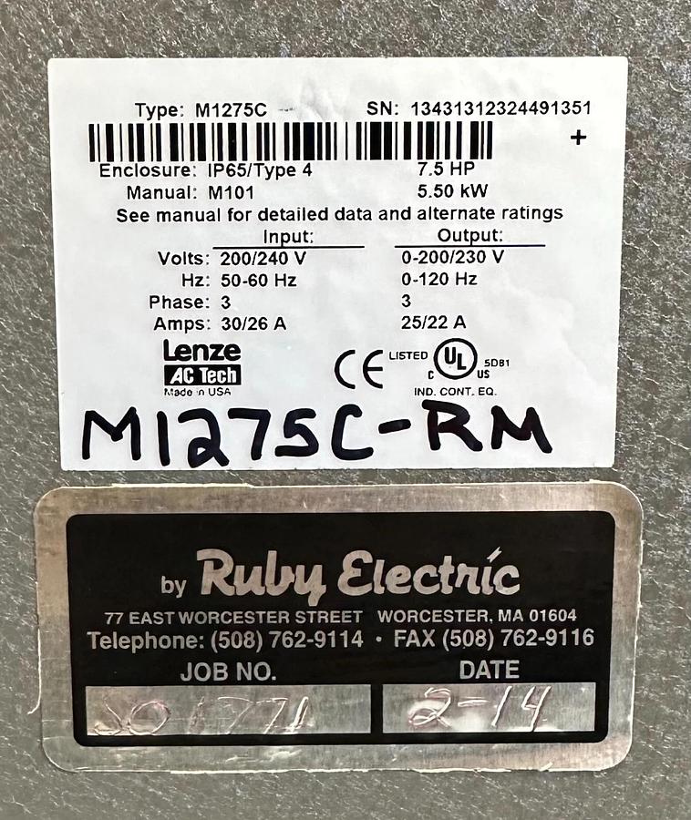 Refurbished REPAIRED LENZE M1275C AC Tech MC SERIES DRIVE 5.50kW/7.5HP 200/240V 13431312