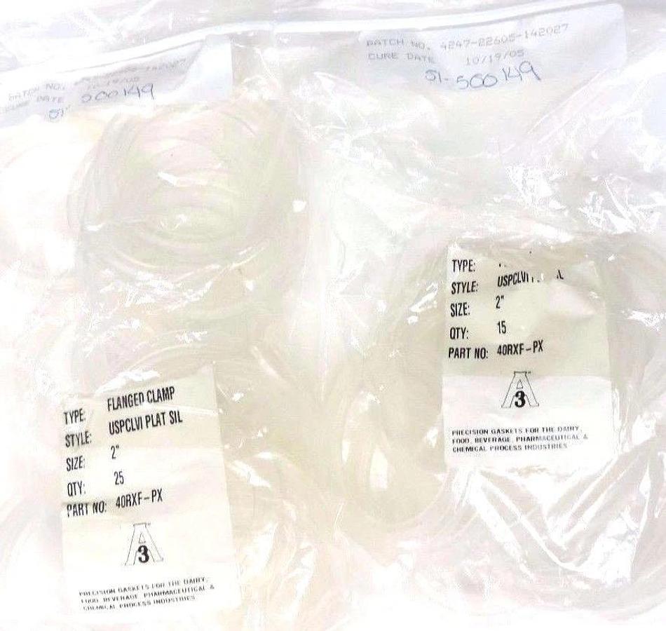 Used LOT OF 40 NEW NEWMAN P/N: 40RXF-PX FLANGED CLAMP GASKETS STYLE: USPCLVI PLAT SIL