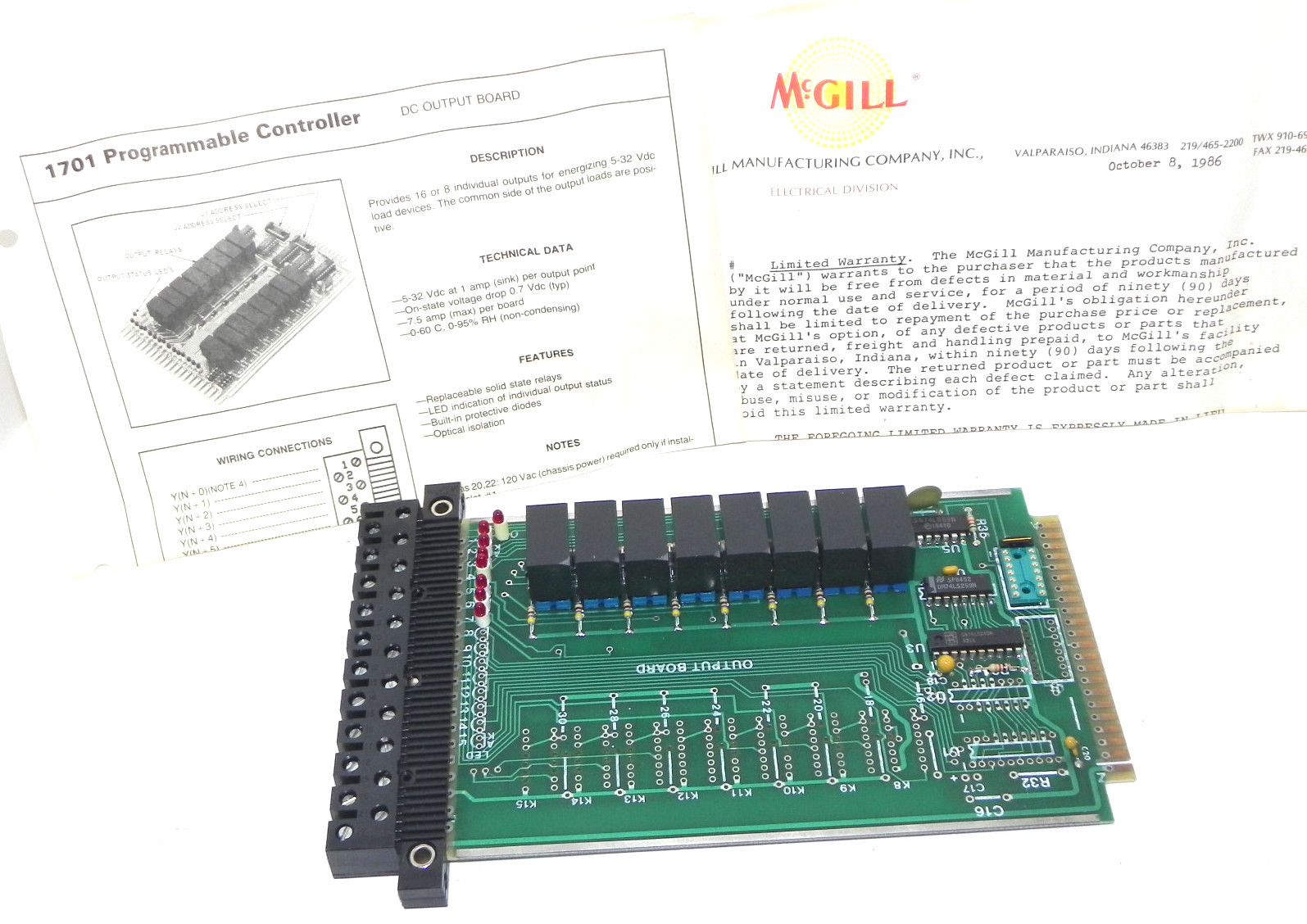 Used MCGILL 1701-1131 OUTPUT BOARD 5-32 VOLTS DC 1701-76541 (IN BOX)