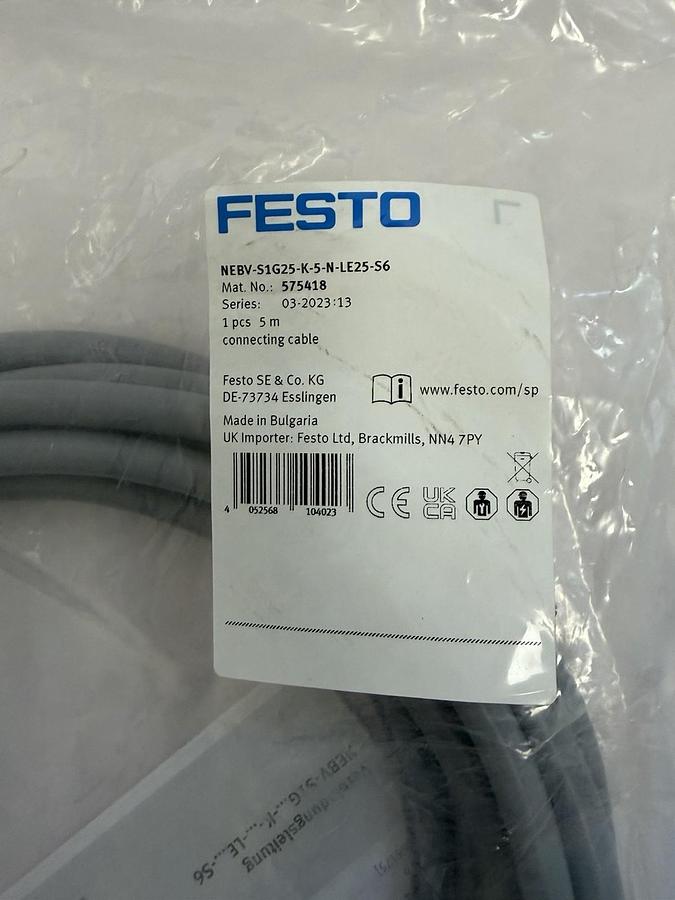 NEW FESTO NEBV-S1G25-K-5-N-LE25-S6 CONNECTING CABLE MAT. NO. 575418 / 5 METERS