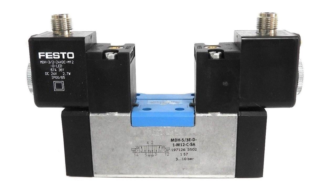 NIB FESTO MDH-5/3E-D-1-M12-C-SA VALVE MDH53ED1M12CSA, MDH-3/2-24VDC-M12-D-LED
