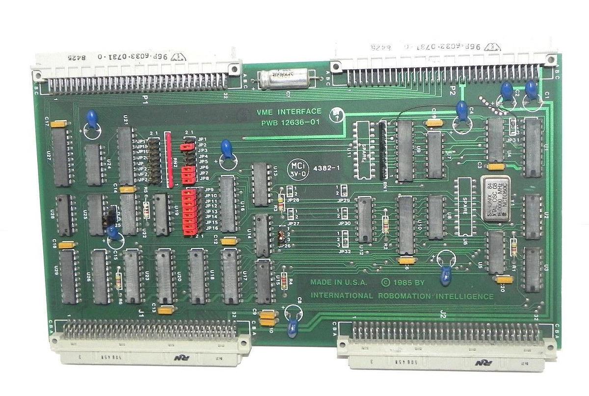 Used INTERNATIONAL ROBOMATION INTELLIGENCE VME INTERFACE PWB 12636-01, 4382-1