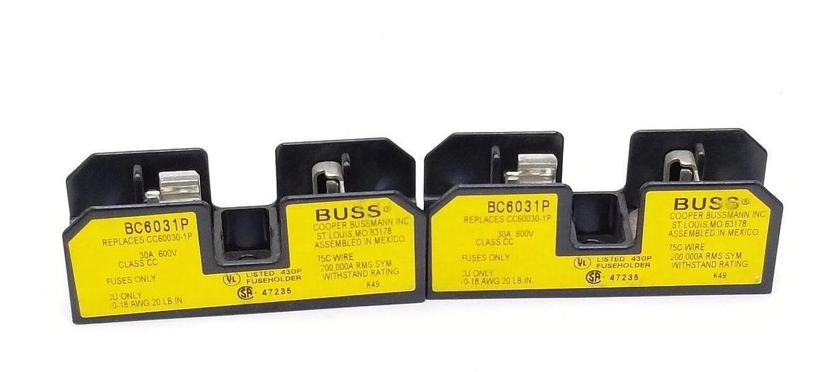 Used LOT OF 2 BUSS BC6031P FUSEHOLDERS, 30A, 600V, 1P