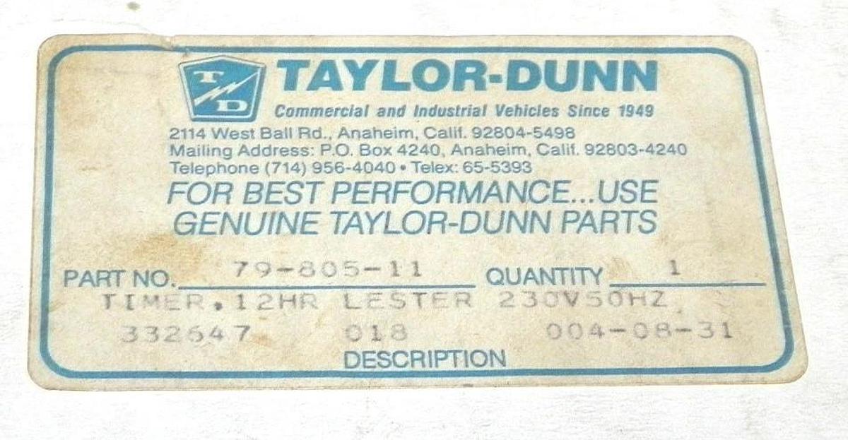 Used NIB TAYLOR DUNN 79-805-11, 12HR LESTER TIMER 7980511