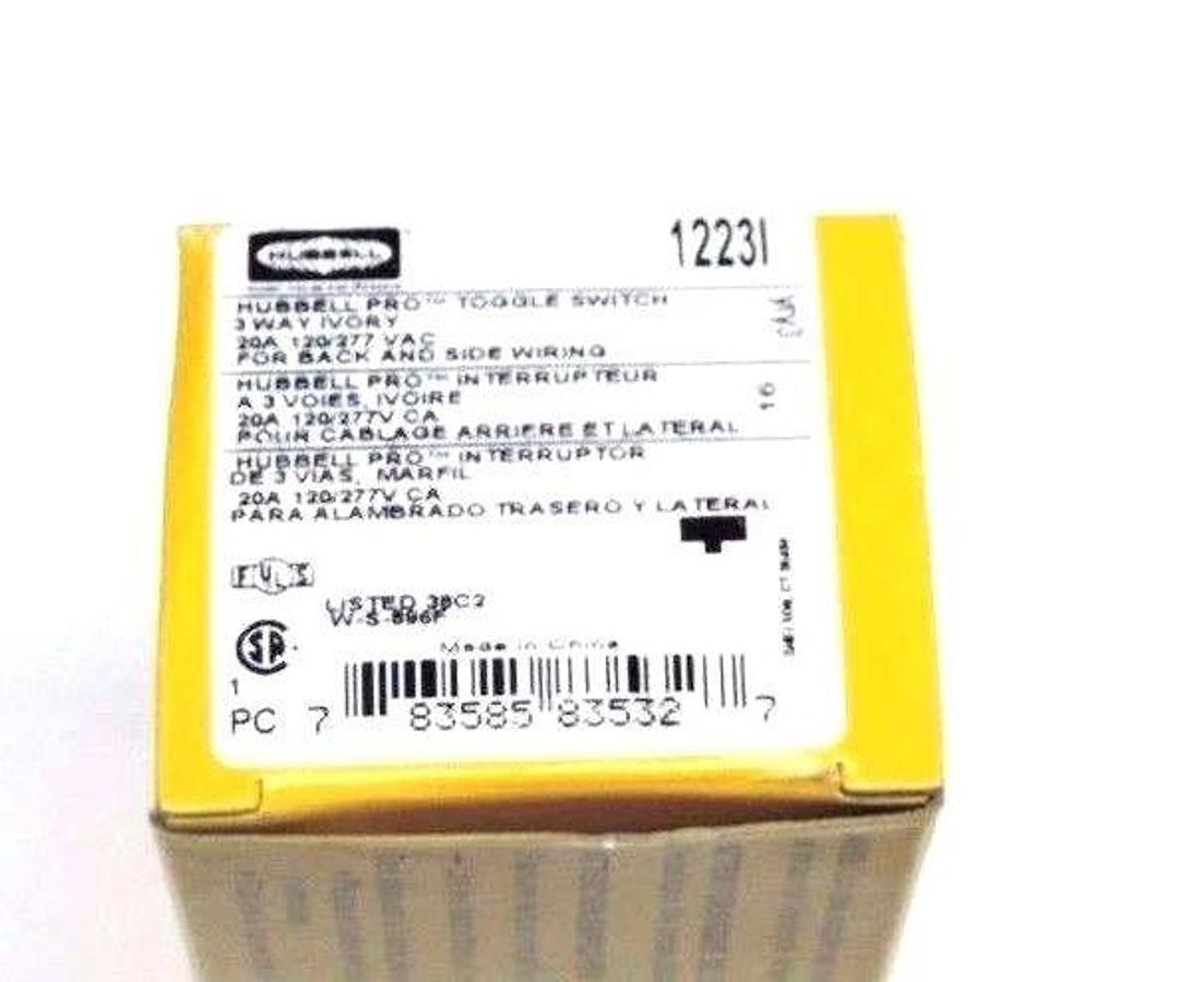Used LOT OF 10 NIB 1223I HUBBELL PRO TOGGLE SWITCH 3-WAY IVORY 20A, 120/277 VAC
