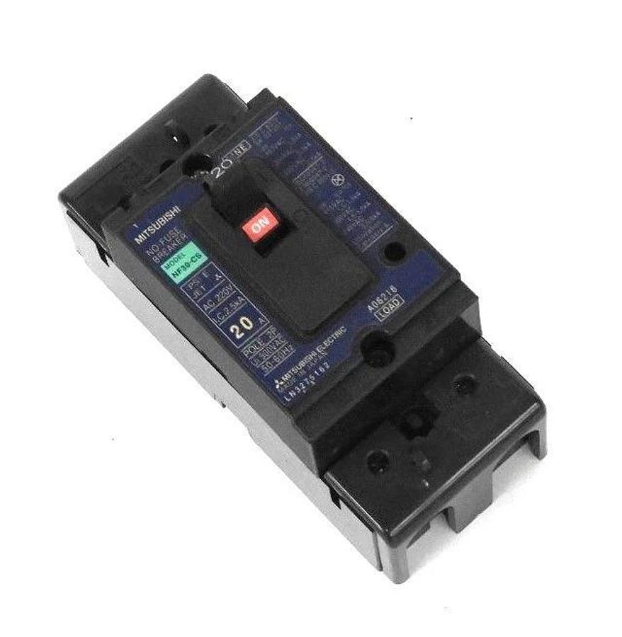 Used MITSUBISHI NF30-CS-2P-20A CIRCUIT BREAKER 2 POLE 500VAC 50-60HZ MODEL NF30-CS