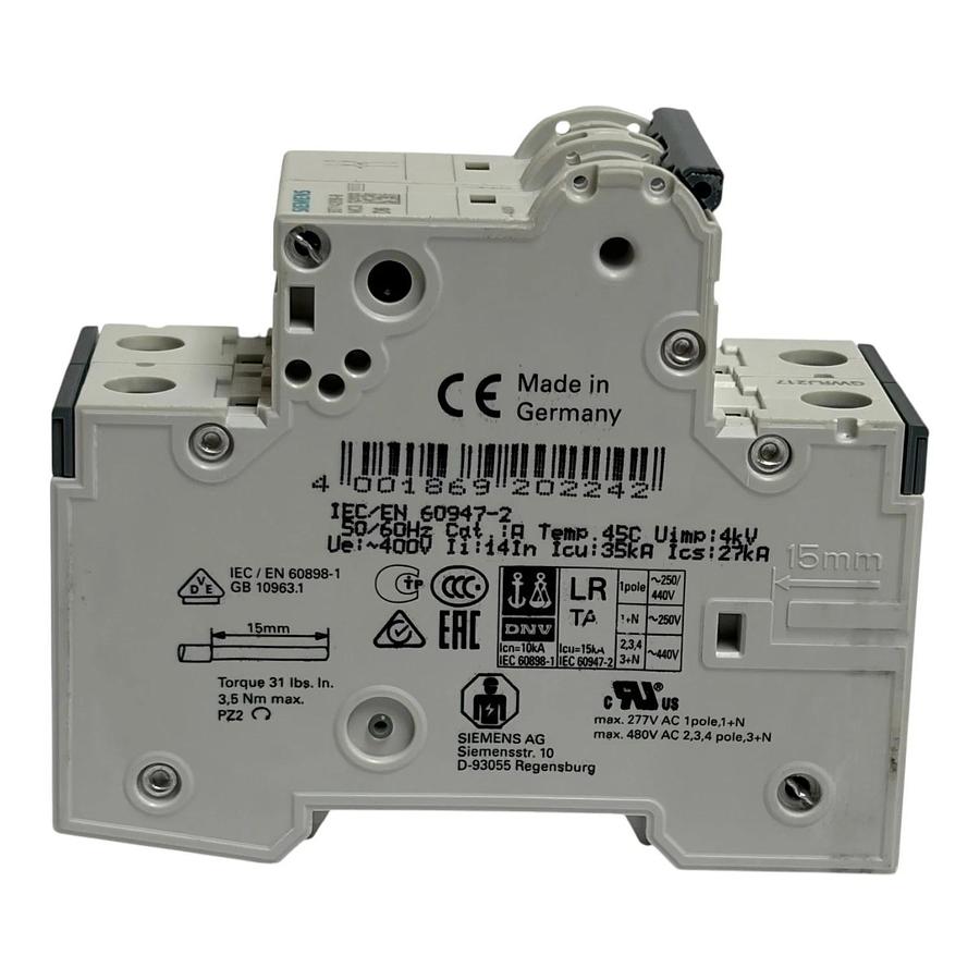 Siemens 5SY4206-8 Miniature Circuit Breaker MCB 2 Pole 6A D Curve New Surplus