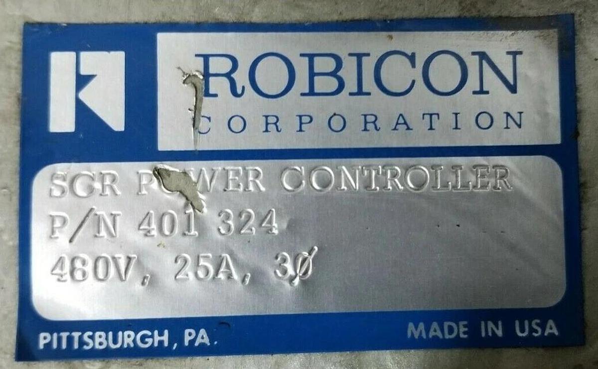 Used ROBICON CORP. 401-324 SCR POWER CONTROLLER 480V 25A W/ 304-046-3 SCR GATE TRIG.
