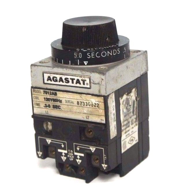 Used AGASTAT 7012AB TIME DELAY RELAY COIL: 120V 60HZ, TIME: .5 - 5 SEC.