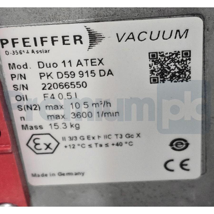 Pfeiffer Vacuum Duo 11 ATEX Vacuum Pump 230V .25kW 10.5 m3/h PK D59 915 DA NSMP