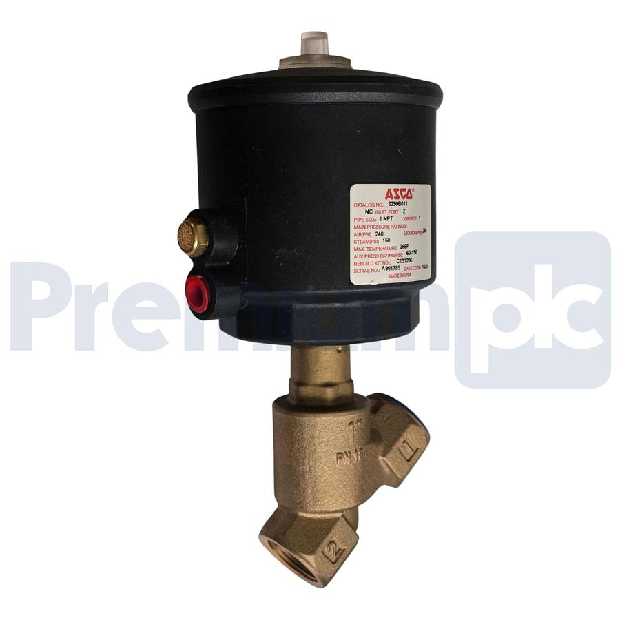 Used ASCO 8290B011 Angle Body Aux. Piloted Piston Valve 1" NPT Bronze 2/2 NC NSNP