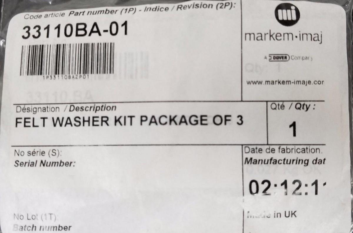 Used PACK OF 3 NEW MARKEM 33110BA-01 FELT WASHER KIT 33110BA01