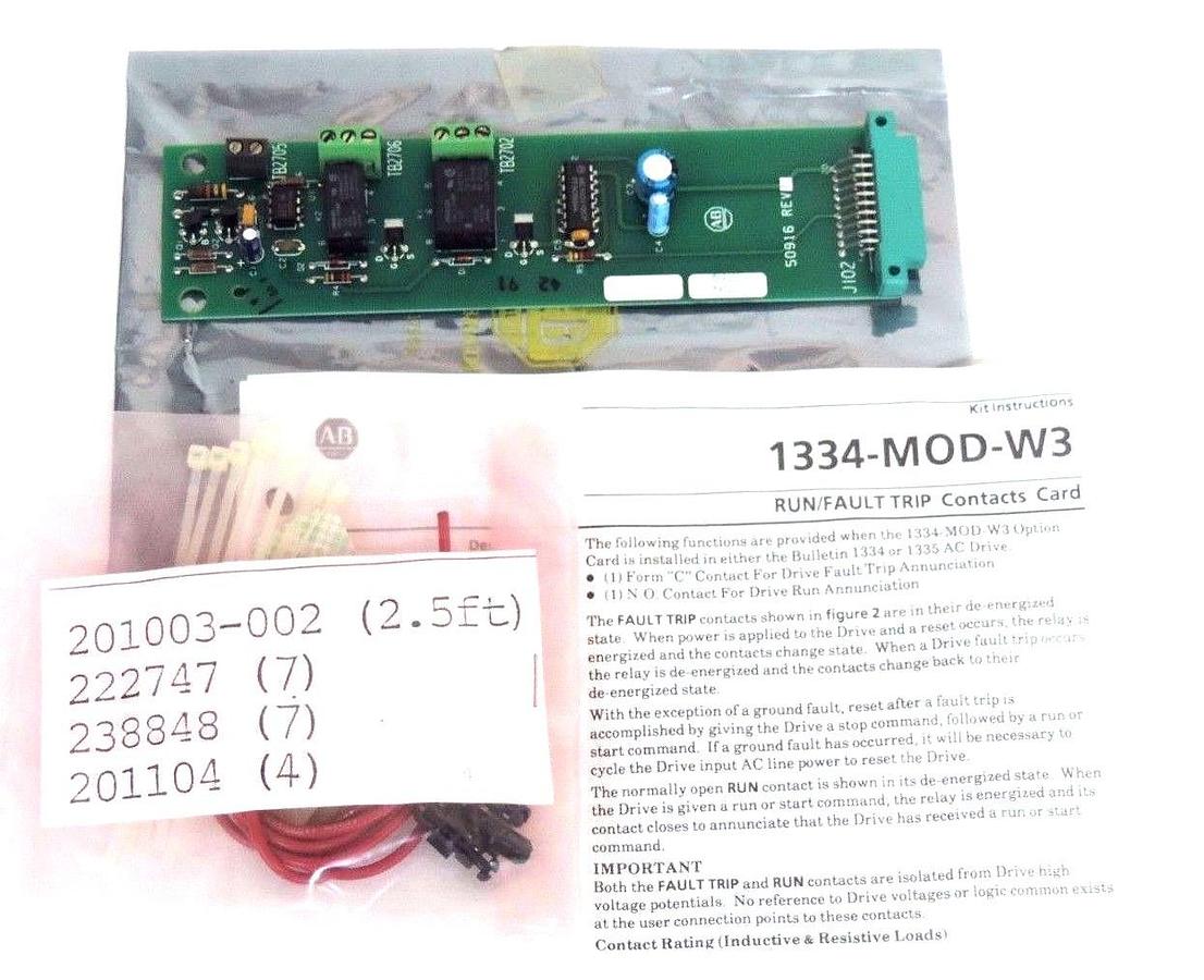 Used NIB ALLEN BRADLEY 1334-MOD-W3 REV. 03 MOD KIT FAULT/RUN CONTACT, 1334MODW3