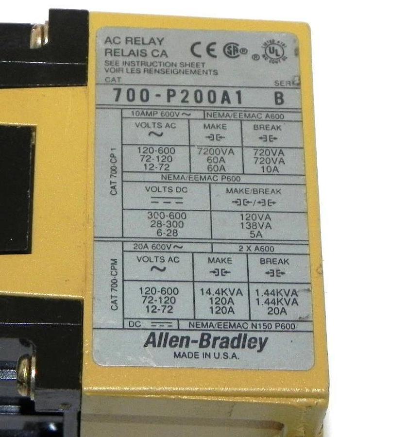 Used ALLEN BRADLEY 700-P200A1 RELAY 700P200A1 SER. B