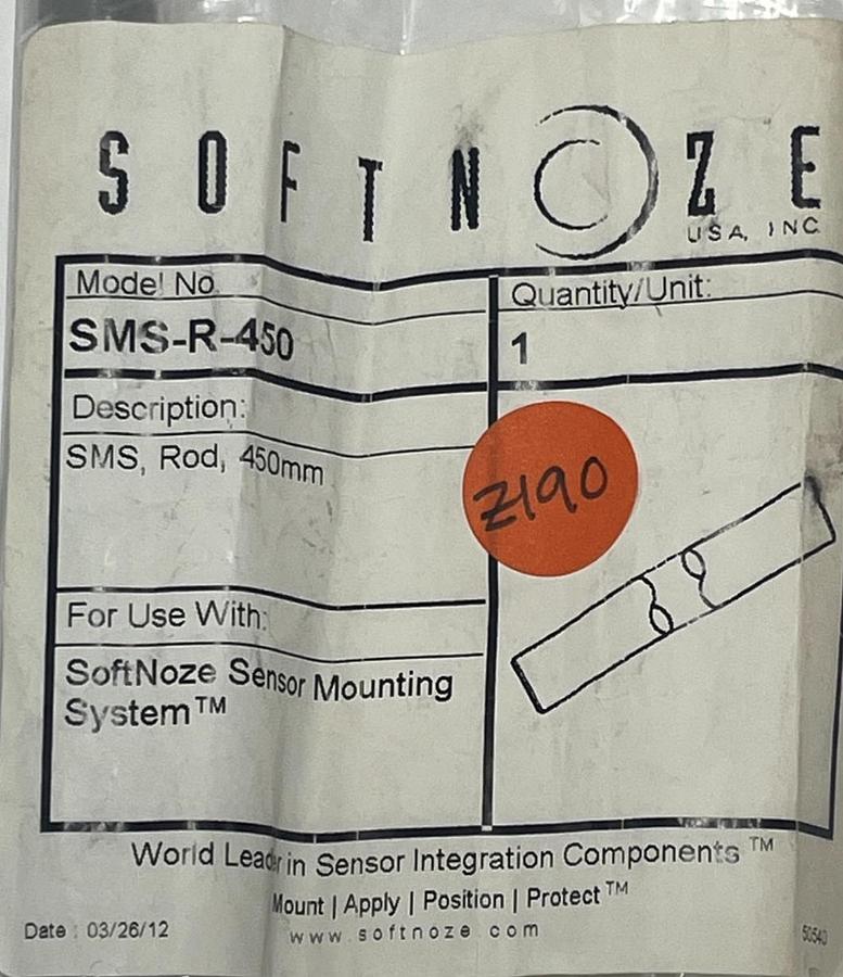Used SOFTNOZE SMS-R-450 Straight Sensor Mounting Rod 1/2" Diameter x 450mm S.S, NSMP