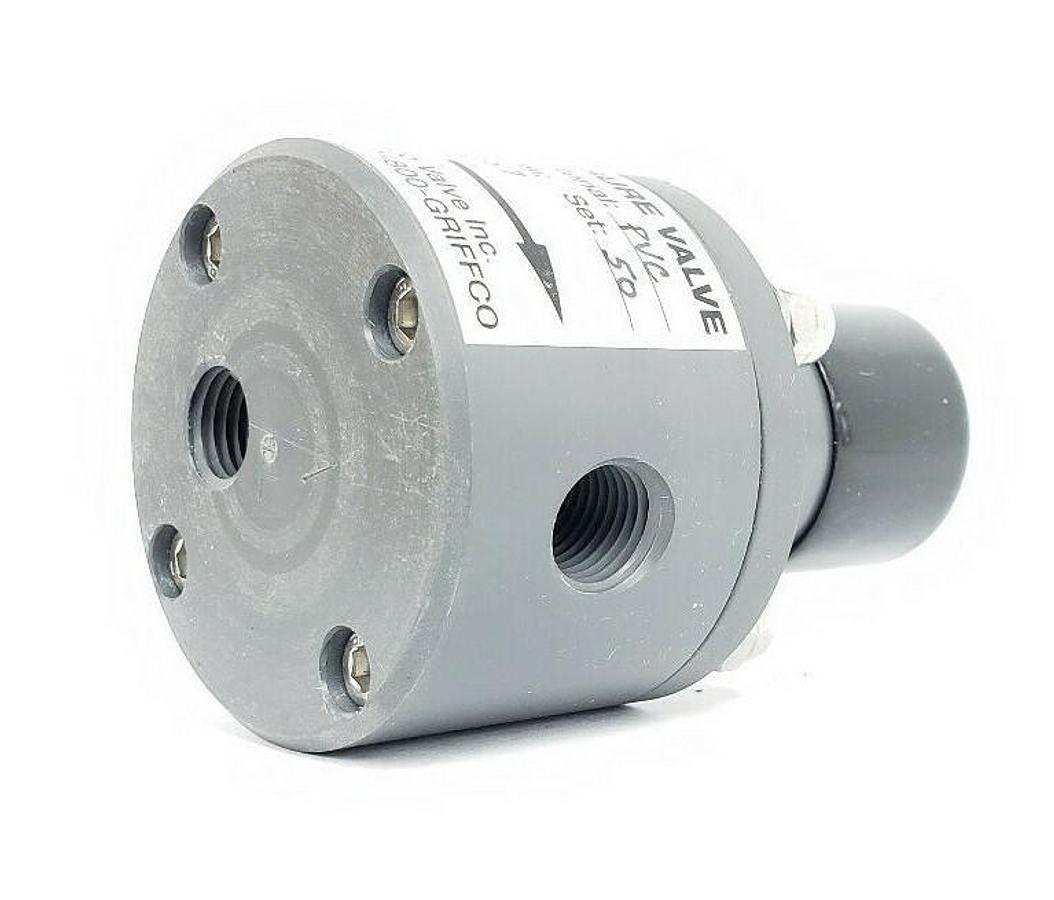 Used NEW GRIFFCO BPV025P BACK PRESSURE VALVE, 1/4" 0.25 IN., PVC, 0-150PSI, SET: 50