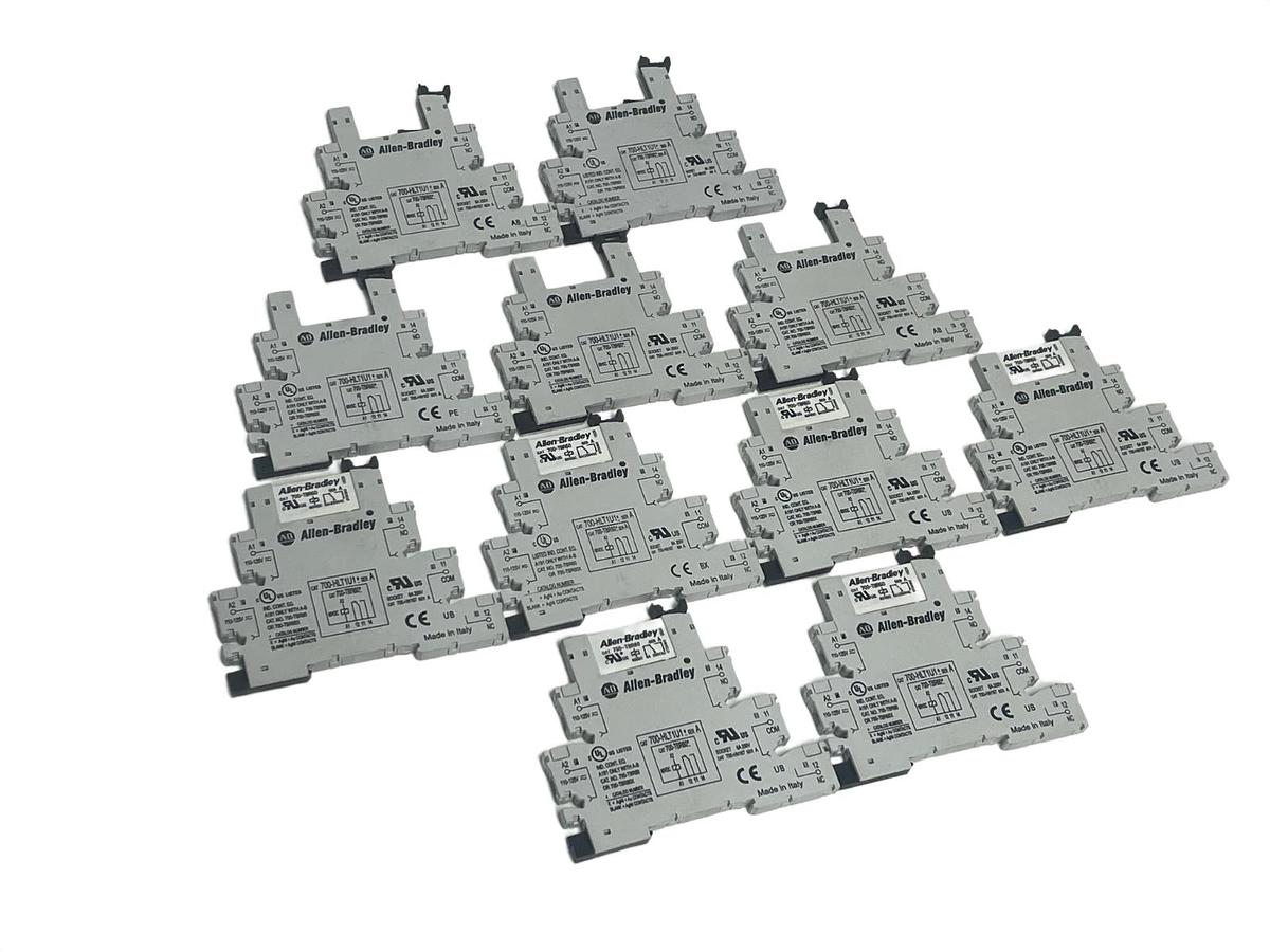 Used LOT OF 11 Allen-Bradley 700-HLT1U1 Ser A Relay Bases (6) w/ 700-TBR60 Relays