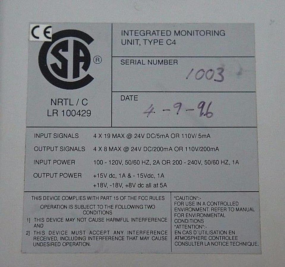Used DEEMSTOP INTEGRATED MONITORING UNIT, TYPE C4 INTELLIGENT TOOL MONITORING