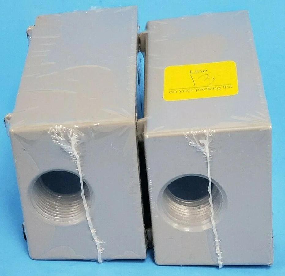 Used LOT OF 2 NEW BELL OUTDOOR 5324-0 SINGLE-GANG BOXES 3/4INCH PORTS CAST ALUMINUM